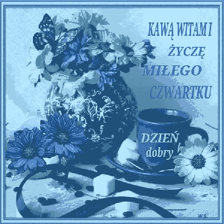 Kawa w niebieskim kubku miłego czwartku